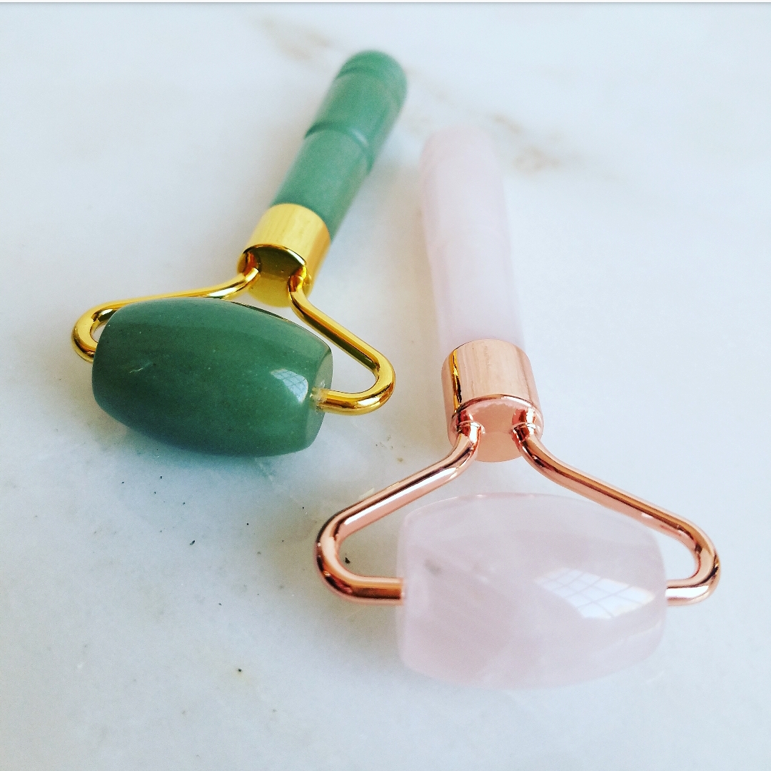 mini jade roller and mini rose quartz roller