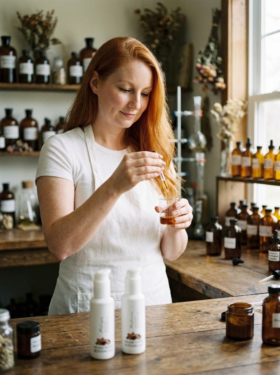 Marissa, founder of Wilder North Botanicals, in her apothecary studio